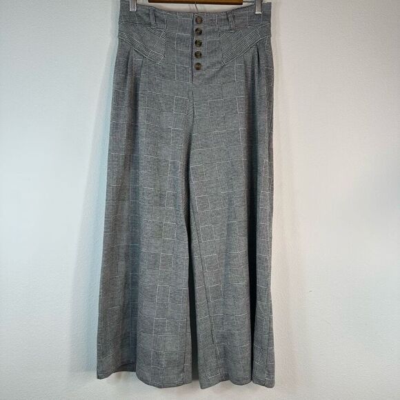 Maeve Anthropologie Houndstooth Wide Leg Pants Womens Medium High Rise Cropped - Picture 1 of 12